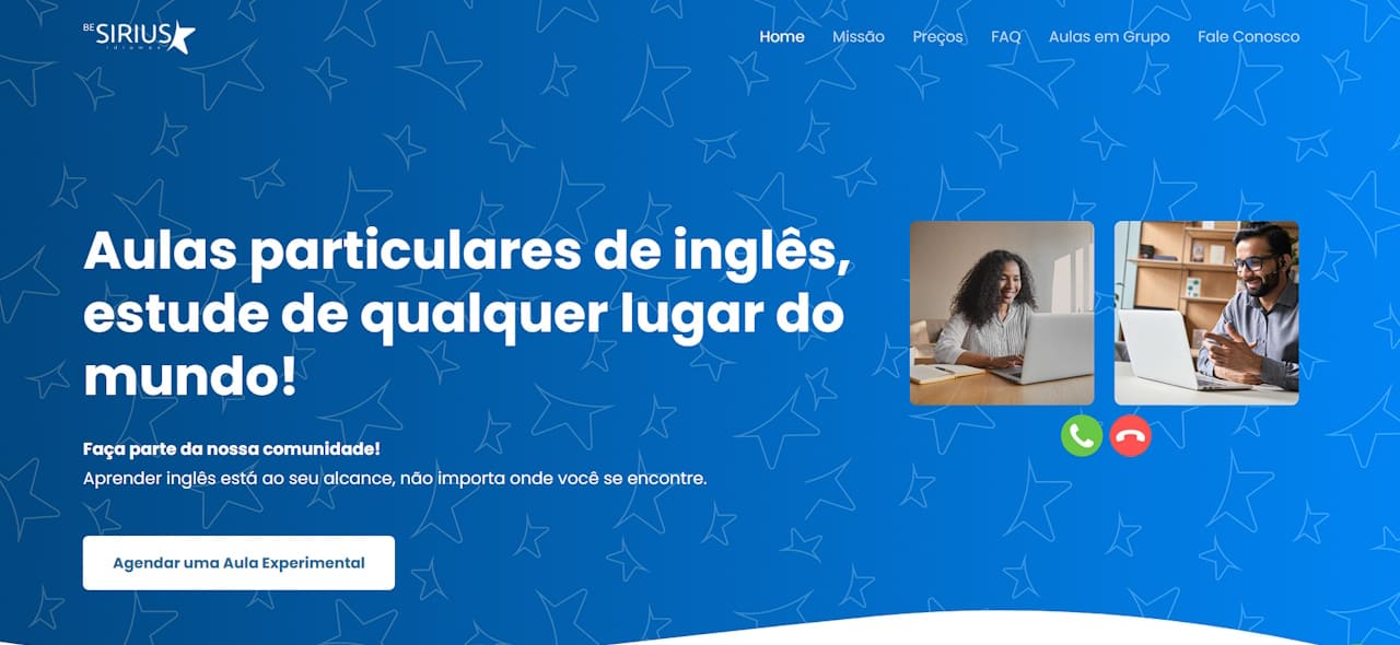 tela home do site da BeSirius Idiomas